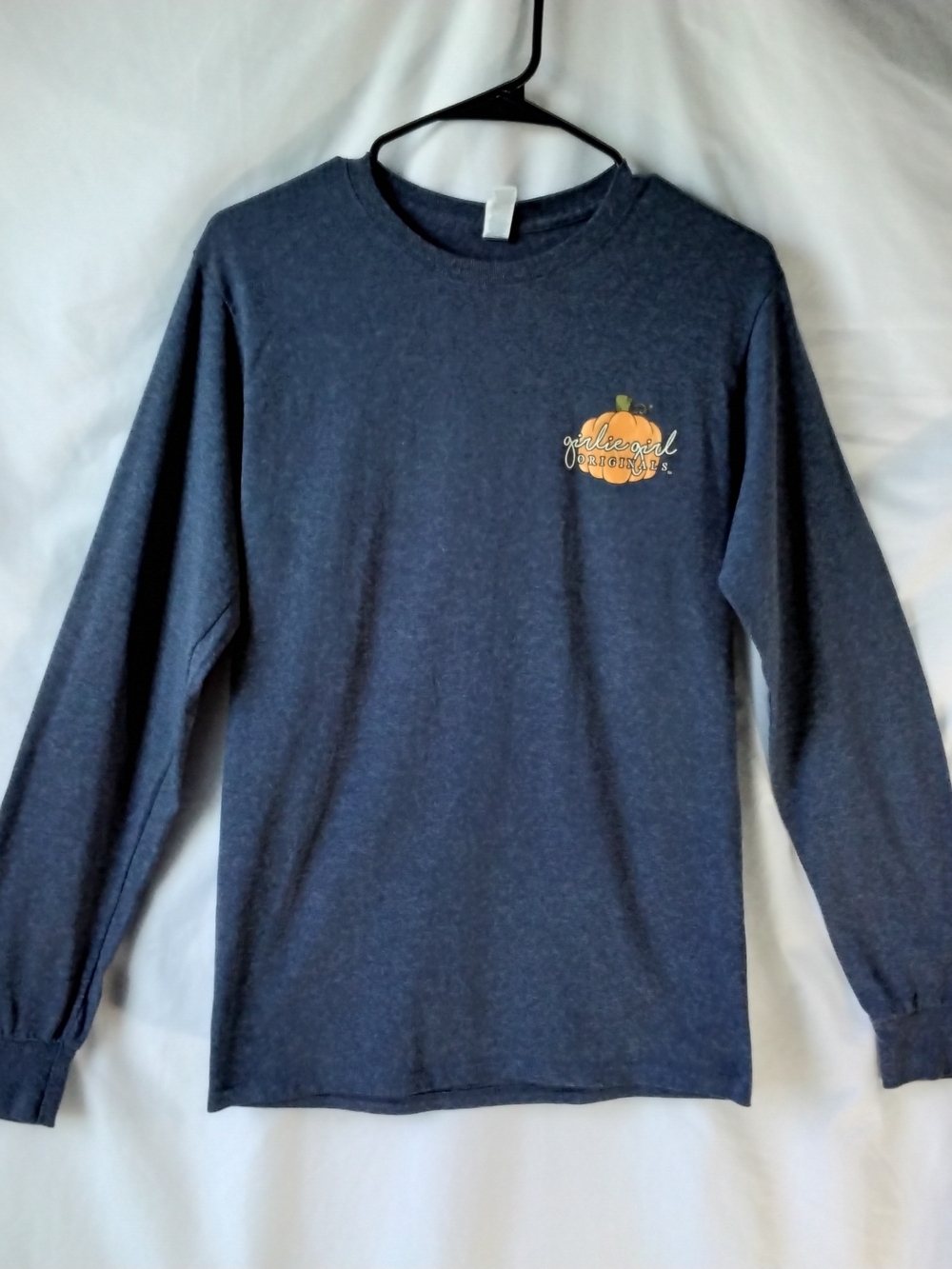 Jerzees Navy Long-Sleeve Tee with Pumpkin Chest Graphic